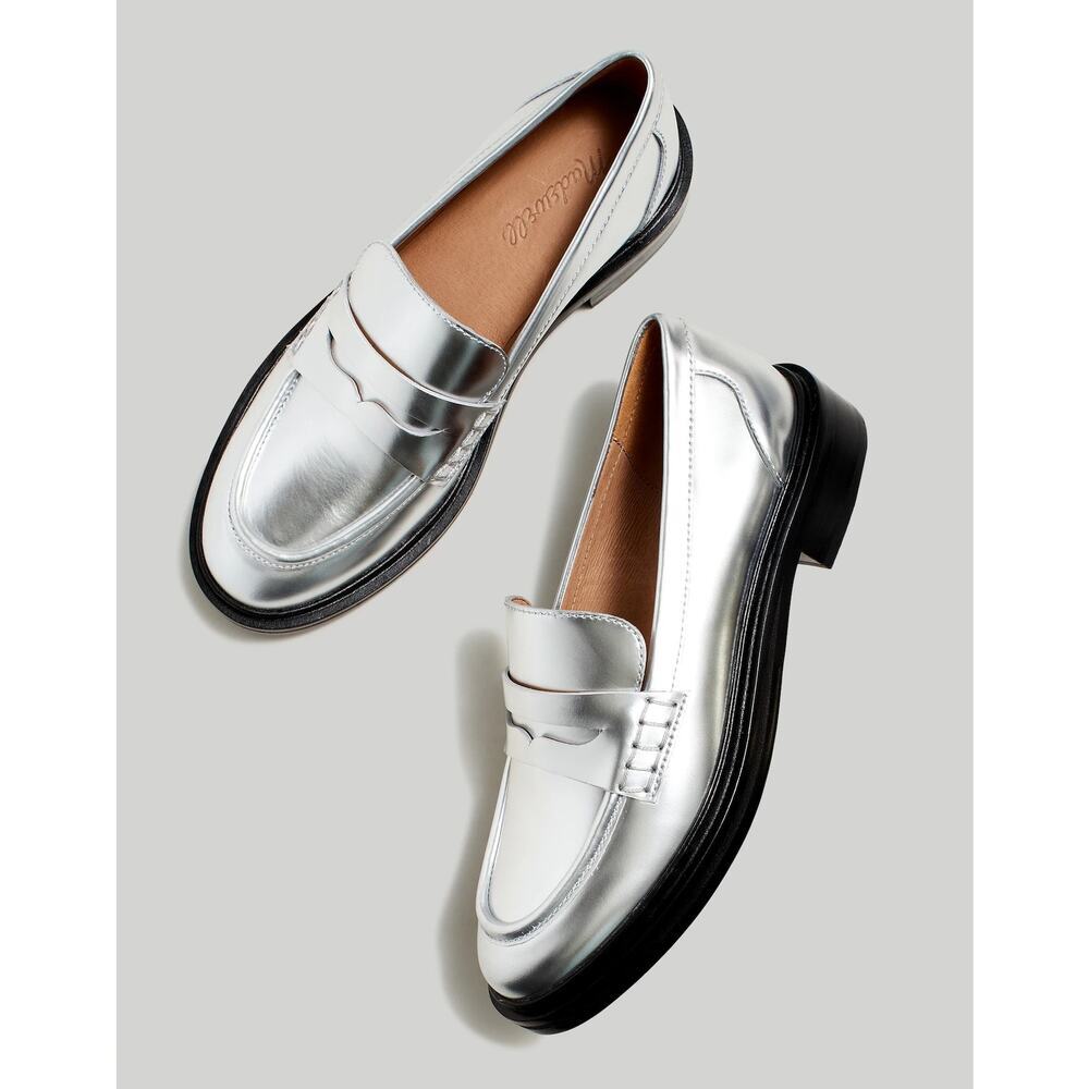 Madewell Women's the Vernon Loafers in Metallic Silver Leather Size 7 NWOB